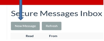 Screenshot of Secure Messages Inbox with New Message Button highlighted.
