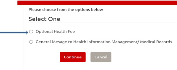 Screeshot of Options screen with Optional Health Fee selected.