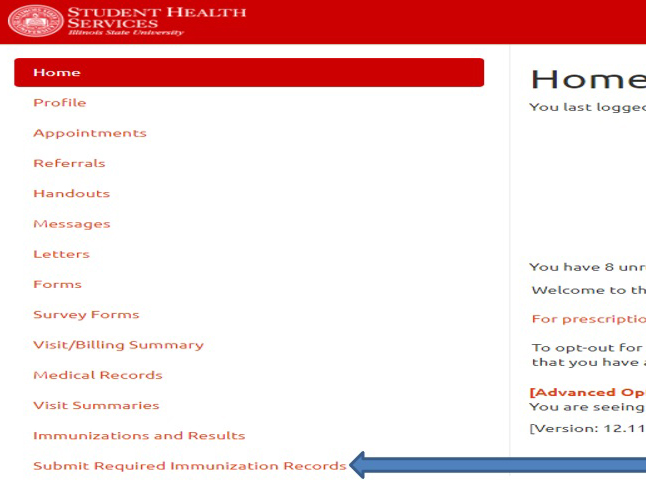 Submit Required Immunization Records screenshot image